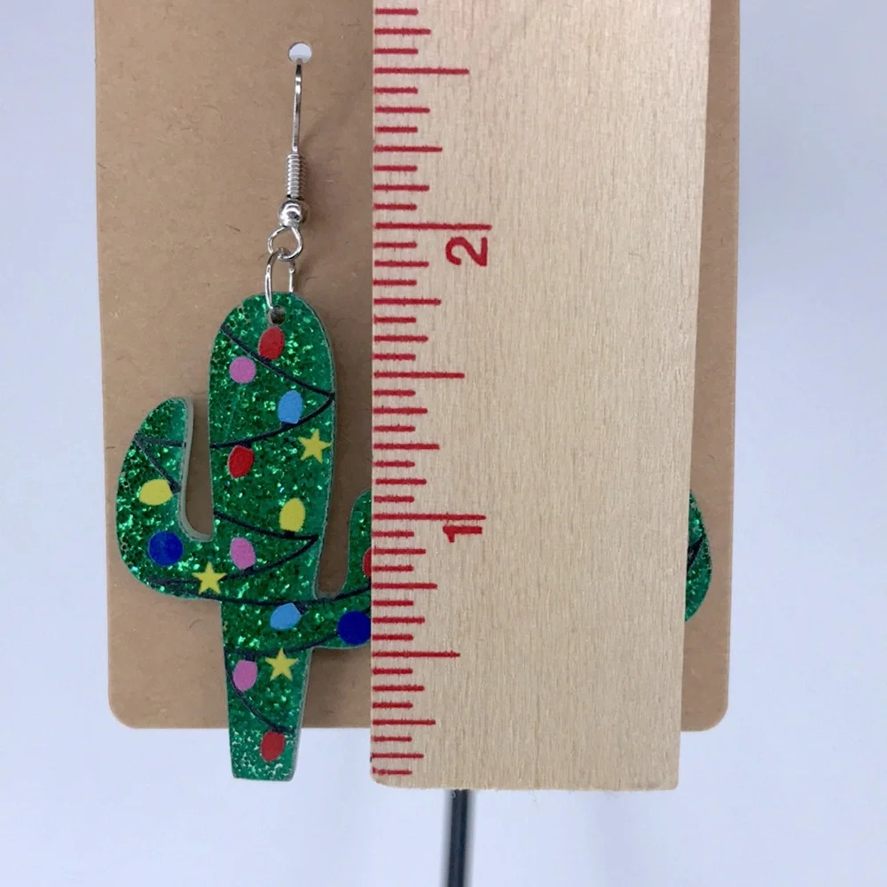 Colorful Christmas Cactus With Lights Acrylic Earrings Fashion Jewelry